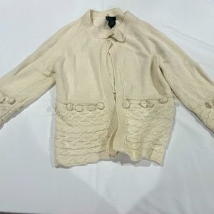 Cream Sweater Cardigan with Pom Details
